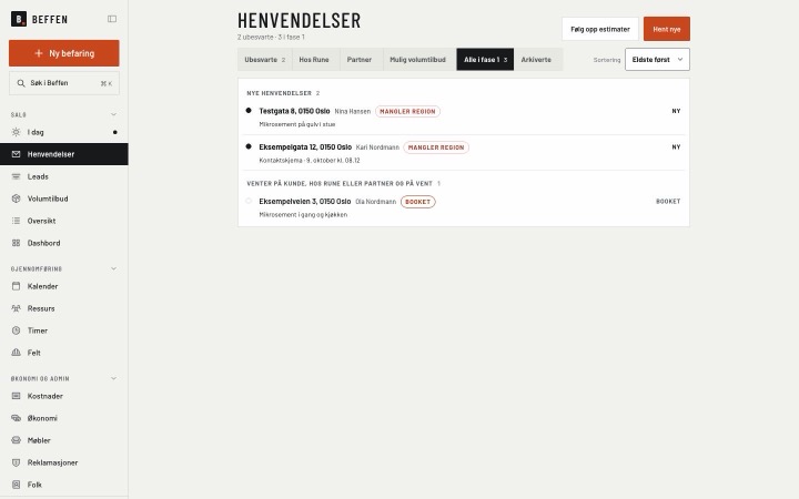 Henvendelser i Beff: innboksen